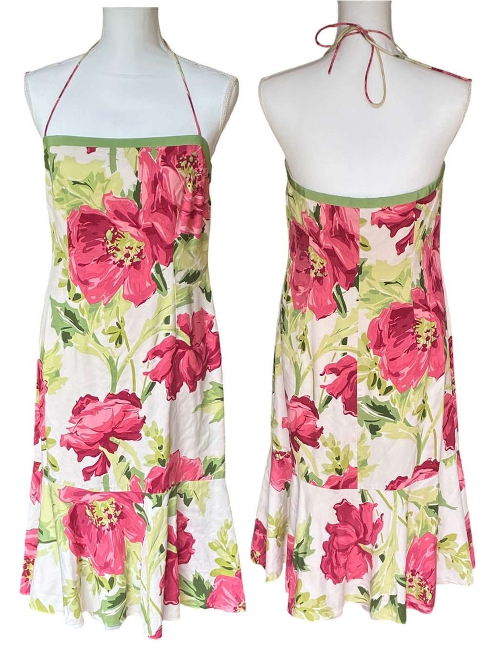 Ann Taylor White Floral Halter Midi Dress Pink Roses Print Midi Dress Sz M (8)